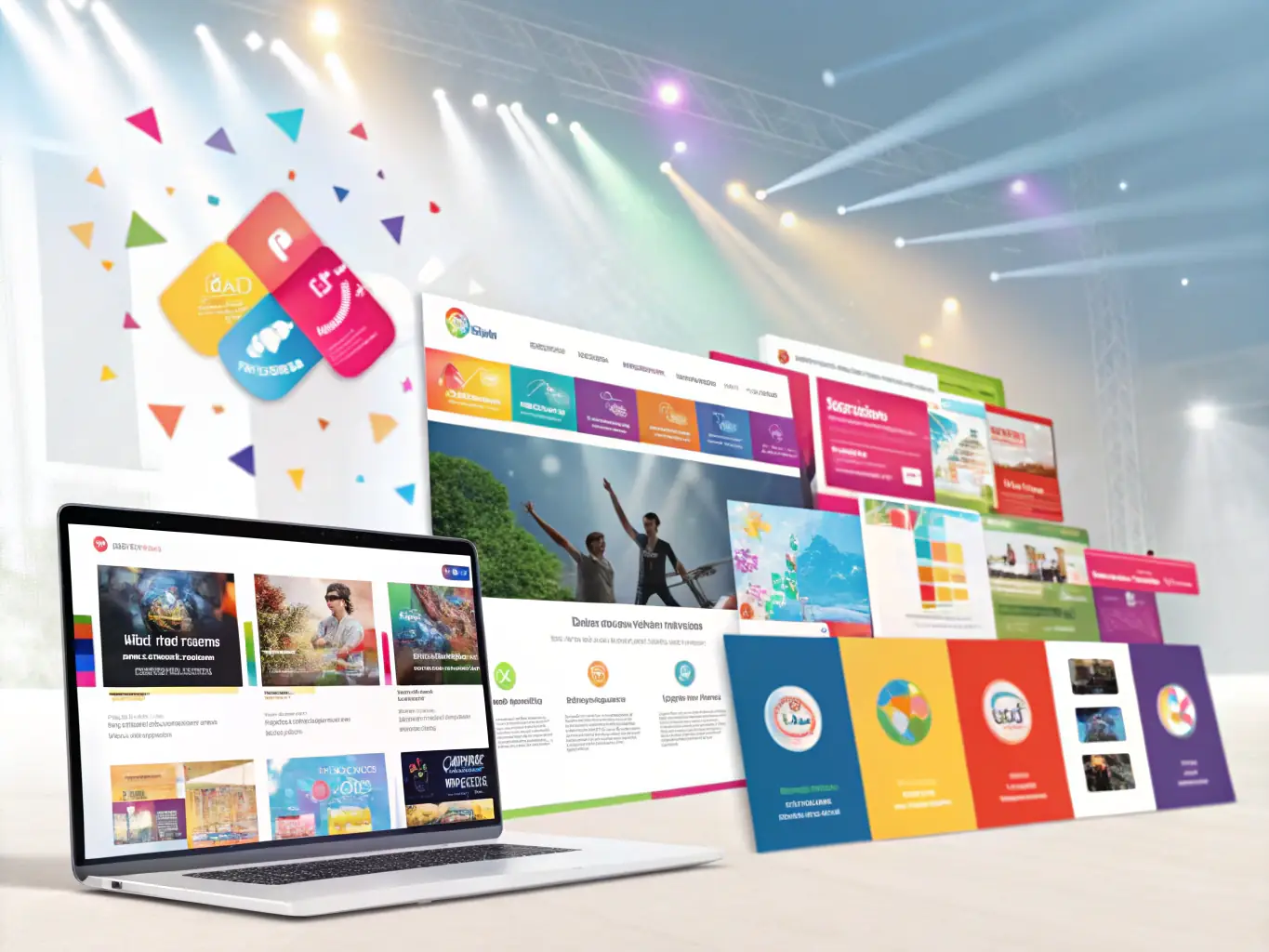 An image showcasing various digital creative elements such as logos, graphics, and animations, representing the digital creativity services offered.